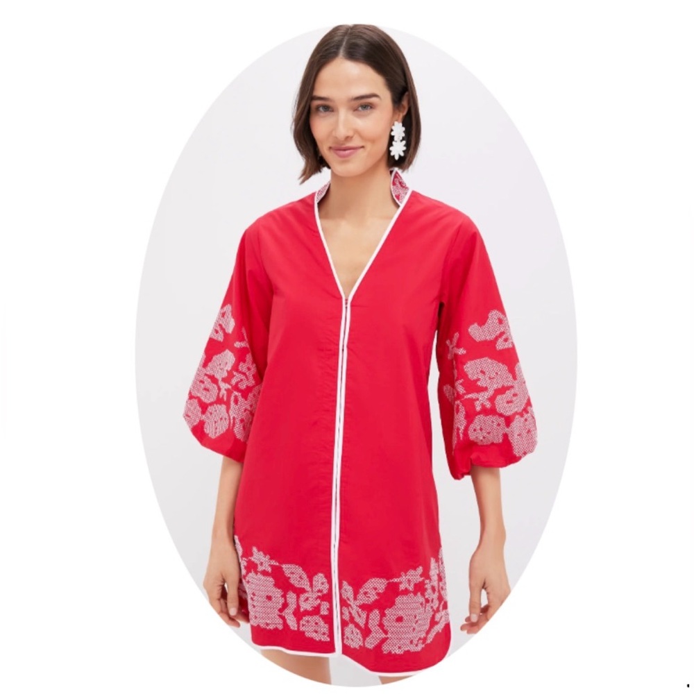 Hyacinth House Red & White Embroidery Mini Arem Caftan